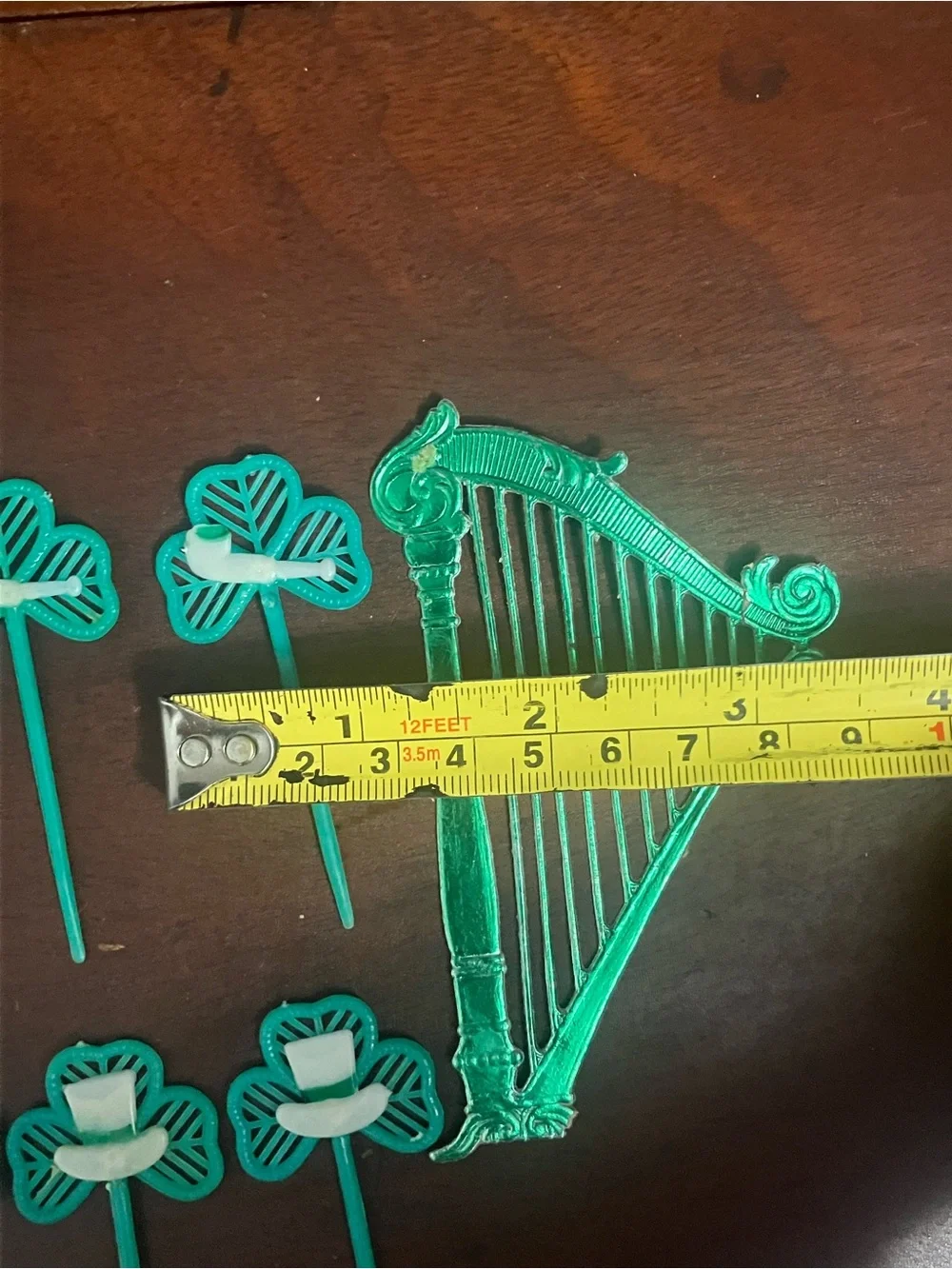 Lot of Vintage St. Patrick's Day Shamrock Cupcake Toppers & Paper Harp